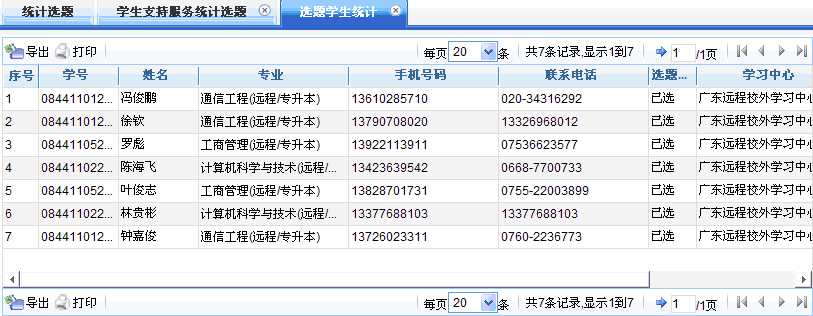 选题学生统计